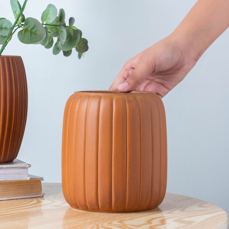 Caramel Brown Vase - Flower vase for home decor, office and gifting | Room decoration items