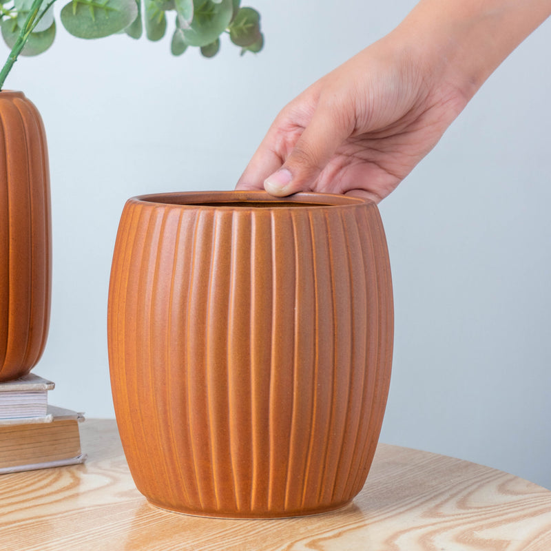 Caramel Brown Vase - Flower vase for home decor, office and gifting | Room decoration items