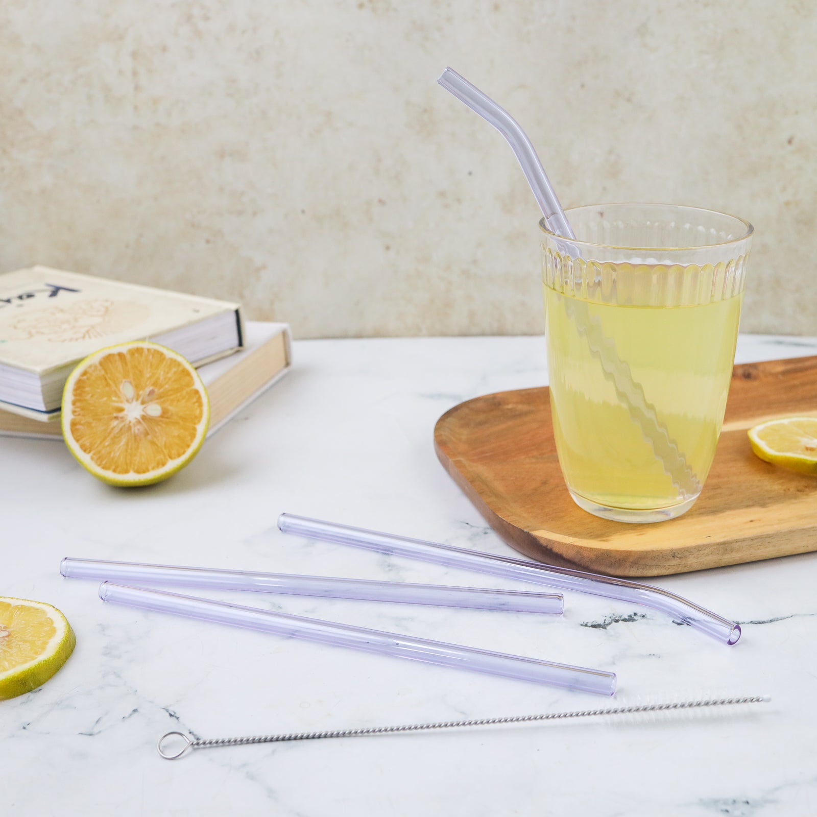 Glass Straws, 6 Sticks, Colourful Glass Straw With Cleaning Brush