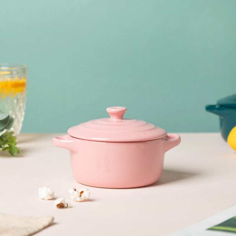 Mini Ceramic Bowl With Lid Pink 220ml - Baking Dish