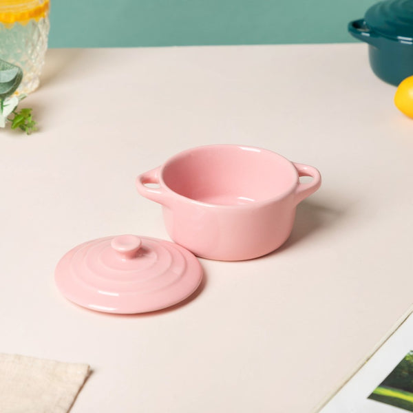 Mini Ceramic Bowl With Lid Pink 220ml