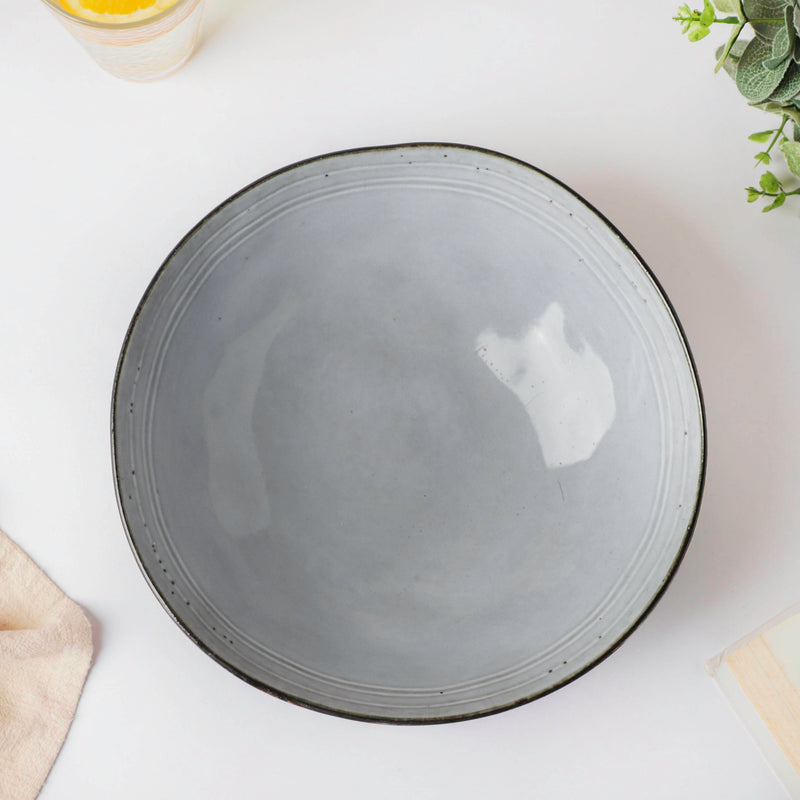 Criselda Grey Wavy Rimmed Serving Bowl 9.5 Inch 1.5 L - Bowl, ceramic bowl, serving bowls, noodle bowl, salad bowls, bowl for snacks, large serving bowl | Bowls for dining table & home decor