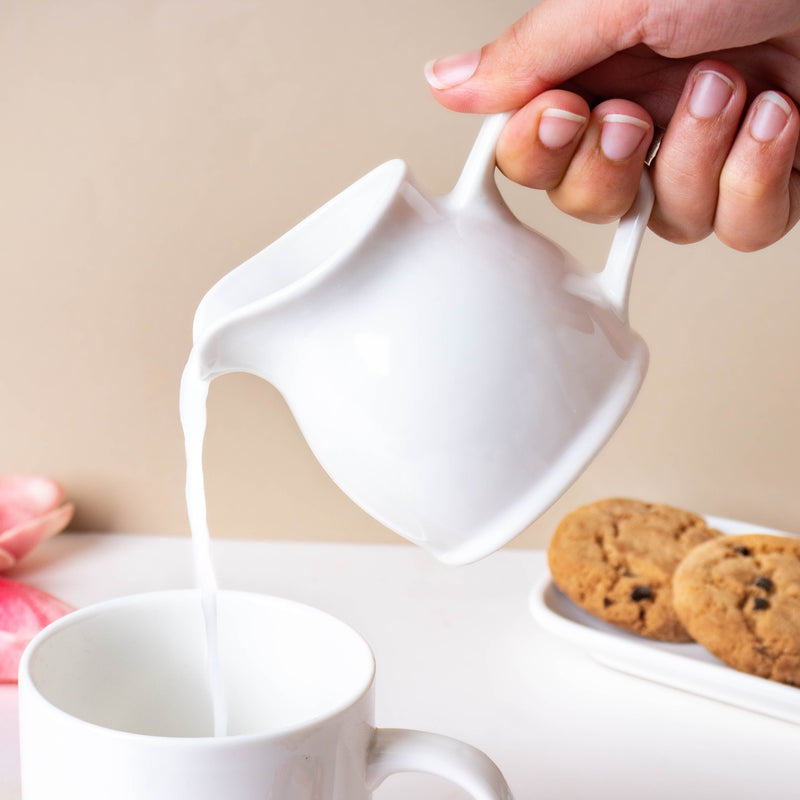 Serena White Truffle Milk Pot With Handle Large 200 ml - Coffee creamer, milk pot | Milk pot for Dining table & Home decor