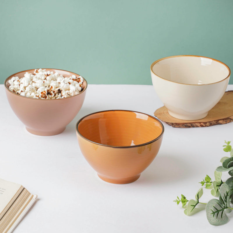 Adora Rimmed Glossy Soup Bowl Pink 550ml - Bowl, soup bowl, ceramic bowl, snack bowls, curry bowl, popcorn bowls | Bowls for dining table & home decor