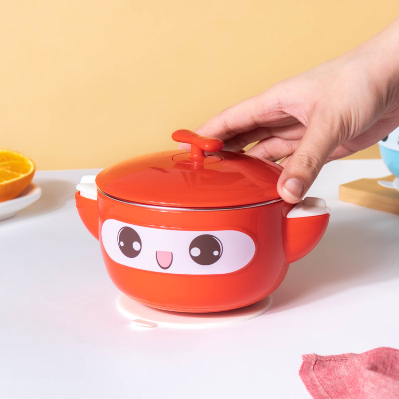 Airtight Stay Warm Steel Bowl With Suction Base Red 300 ml - Kids Lunch Box