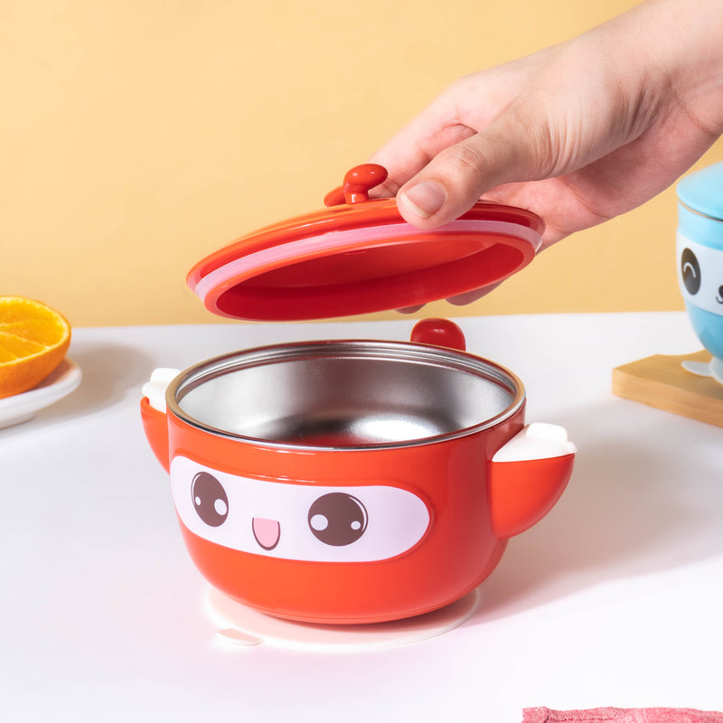 Airtight Stay Warm Steel Bowl With Suction Base Red 300 ml - Kids Lunch Box