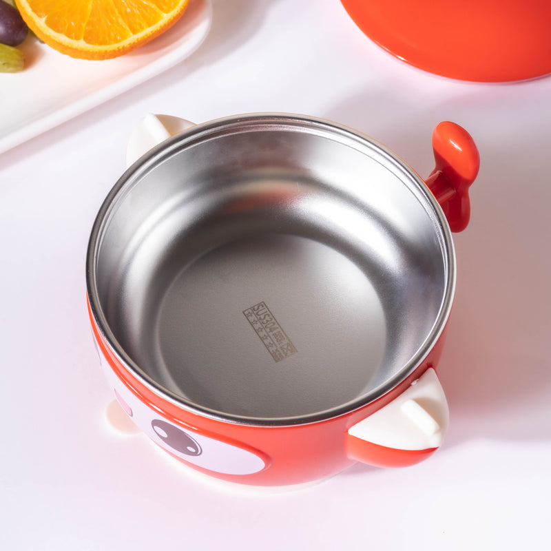 Airtight Stay Warm Steel Bowl With Suction Base Red 300 ml - Kids Lunch Box