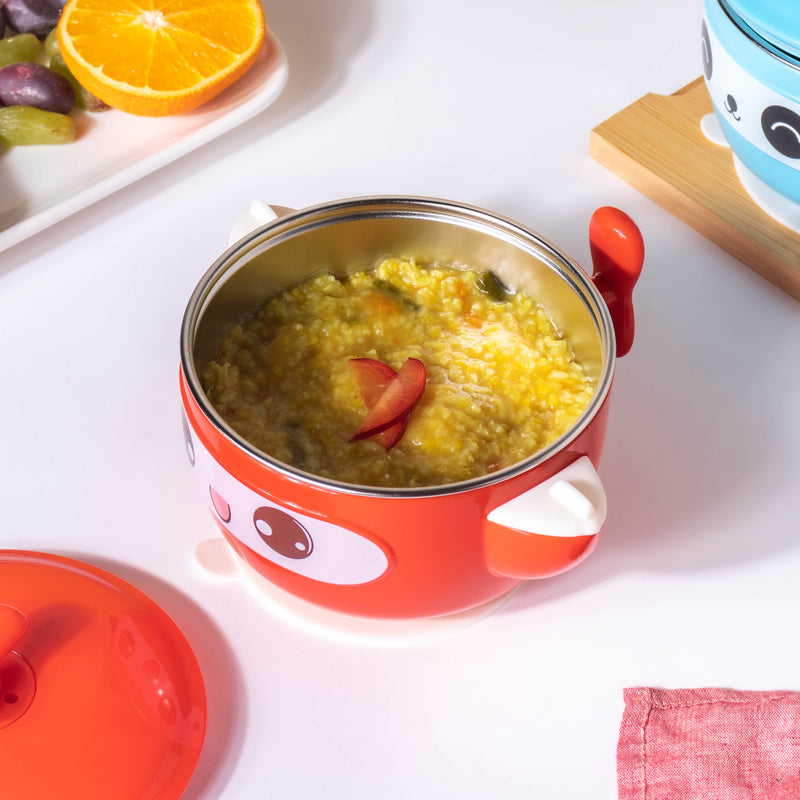 Airtight Stay Warm Steel Bowl With Suction Base Red 300 ml - Kids Lunch Box