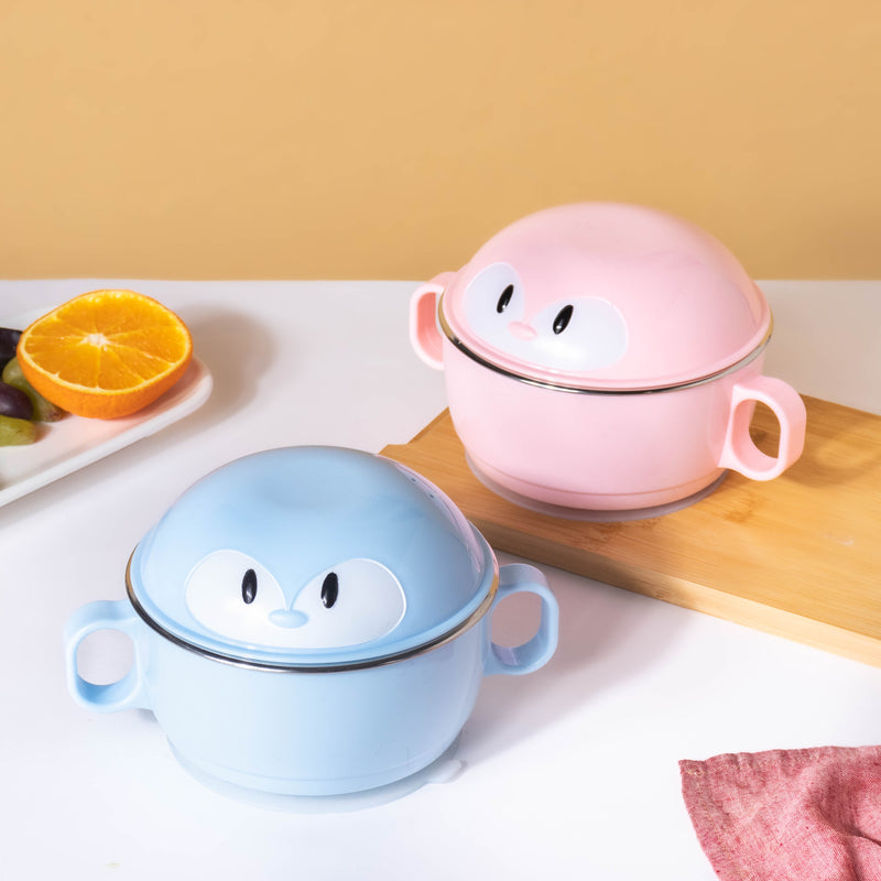 Penguin Feeding Steel Bowl With Anti-Slip Base Blue 400 ml - Kids Lunch Box