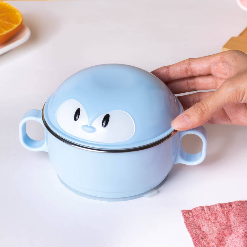 Penguin Feeding Steel Bowl With Anti-Slip Base Blue 400 ml - Kids Lunch Box