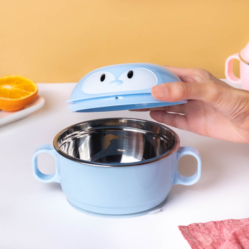 Penguin Feeding Steel Bowl With Anti-Slip Base Blue 400 ml - Kids Lunch Box