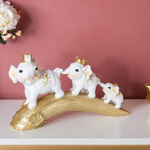 Elephant Family Decorative Showpiece White 12 X 7 Inch - Showpiece | Home decor item | Room decoration item