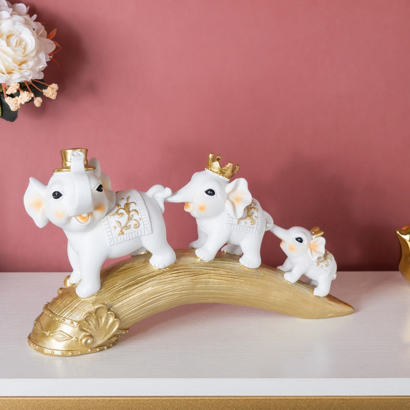 Elephant Family Decorative Showpiece White 12 X 7 Inch - Showpiece | Home decor item | Room decoration item
