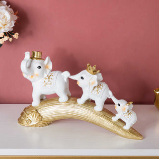 Elephant Family Decorative Showpiece White 12 X 7 Inch