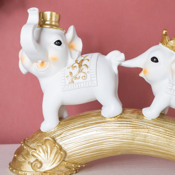 Elephant Family Decorative Showpiece White 12 X 7 Inch