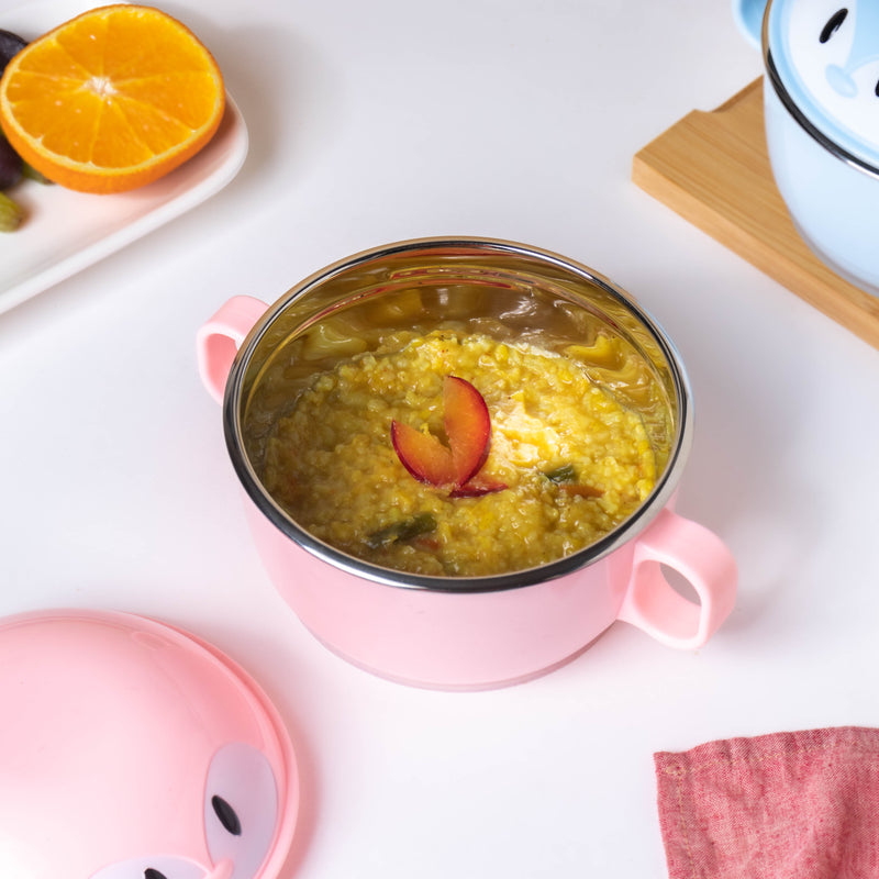 Penguin Feeding Steel Bowl With Anti-Slip Base Pink 400 ml - Kids Lunch Box