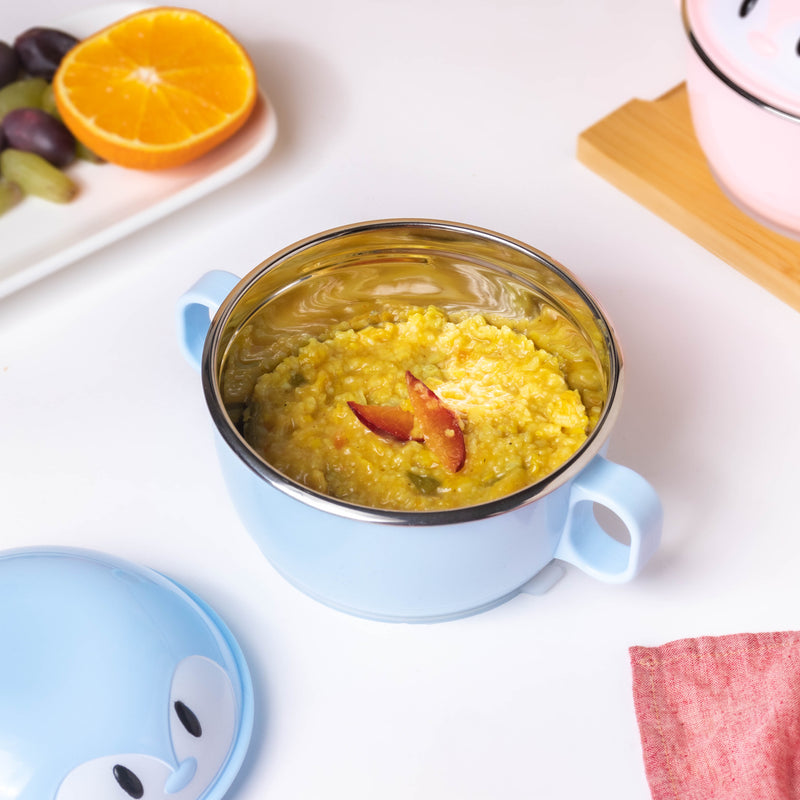 Penguin Feeding Steel Bowl With Anti-Slip Base Blue 400 ml - Kids Lunch Box