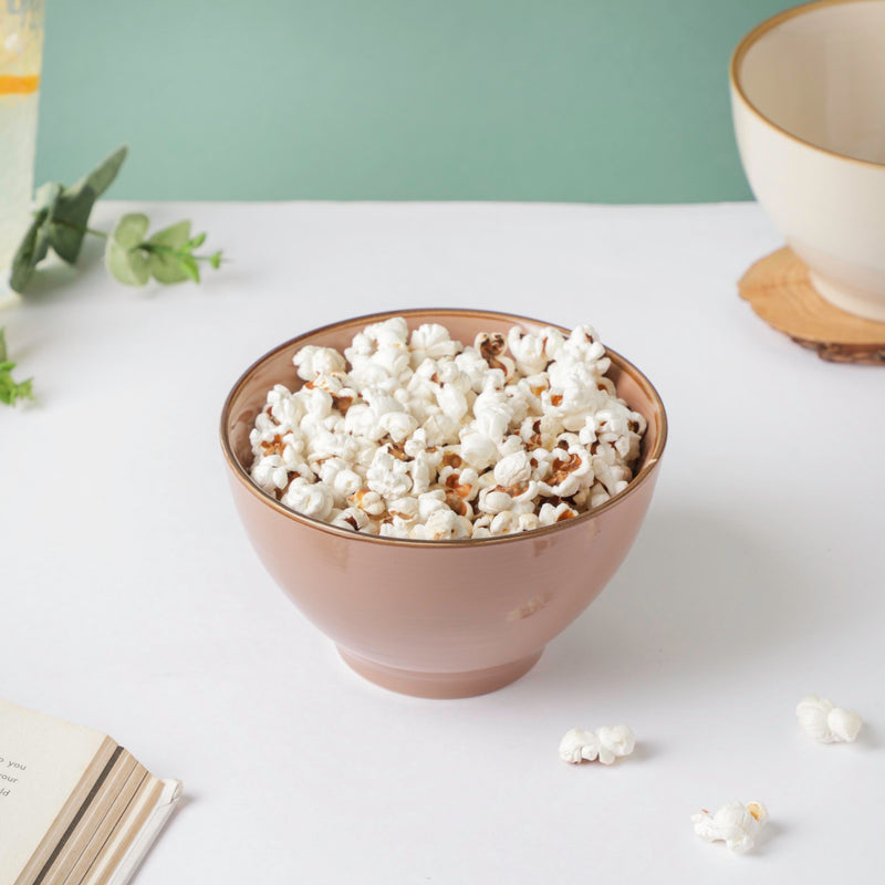 Adora Rimmed Glossy Soup Bowl Pink 550ml - Bowl, soup bowl, ceramic bowl, snack bowls, curry bowl, popcorn bowls | Bowls for dining table & home decor