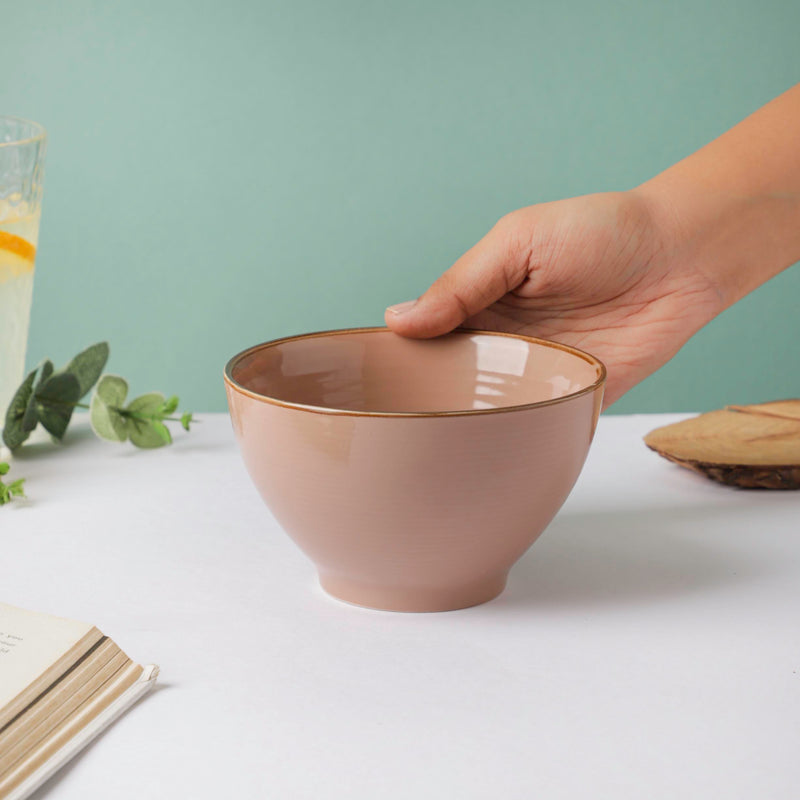 Adora Rimmed Glossy Soup Bowl Pink 550ml - Bowl, soup bowl, ceramic bowl, snack bowls, curry bowl, popcorn bowls | Bowls for dining table & home decor