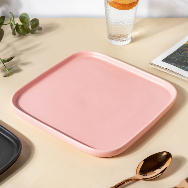 Square Pink Ceramic Dinner Plate - Serving plate, rice plate, ceramic dinner plates| Plates for dining table & home decor