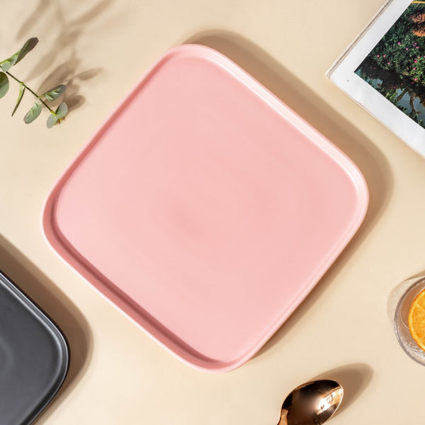 Square Pink Ceramic Dinner Plate - Serving plate, rice plate, ceramic dinner plates| Plates for dining table & home decor