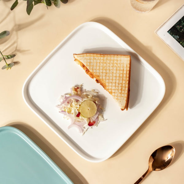 Square White Ceramic Dinner Plate - Serving plate, rice plate, ceramic dinner plates| Plates for dining table & home decor