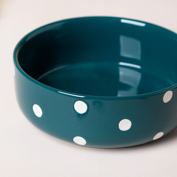 Polka Dots Ceramic Bowl With Handle Green 500ml - Ceramic bowl, salad bowls, snack bowls, bowl with handle, oven bowl | Bowls for dining table & home decor