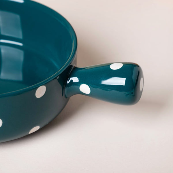 Polka Dots Ceramic Bowl With Handle Green 500ml - Ceramic bowl, salad bowls, snack bowls, bowl with handle, oven bowl | Bowls for dining table & home decor