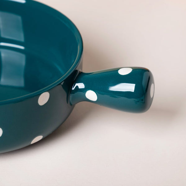 Polka Dots Ceramic Bowl With Handle Green 500ml