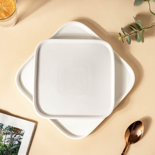 Ceramic Square Dining Plate White - Serving plate, rice plate, ceramic dinner plates| Plates for dining table & home decor