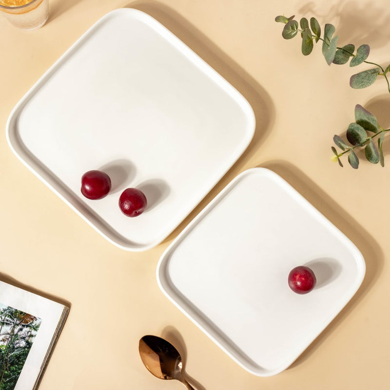 Ceramic Square Dining Plate White - Serving plate, rice plate, ceramic dinner plates| Plates for dining table & home decor