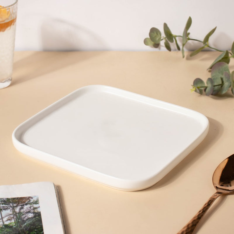 Ceramic Square Dining Plate White - Serving plate, rice plate, ceramic dinner plates| Plates for dining table & home decor