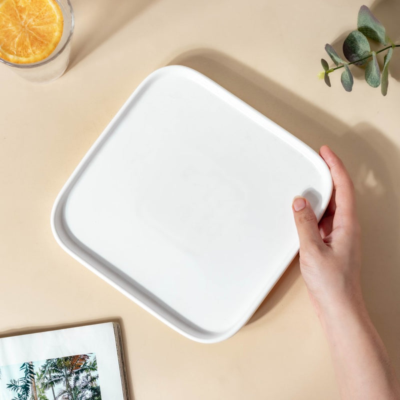 Ceramic Square Dining Plate White - Serving plate, rice plate, ceramic dinner plates| Plates for dining table & home decor