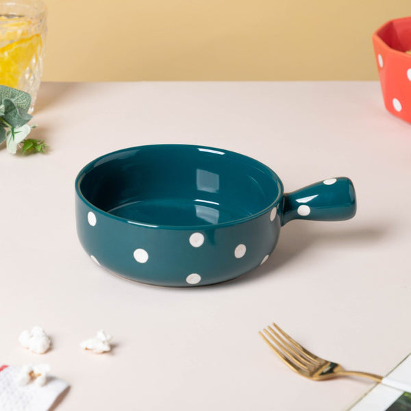 Polka Dots Ceramic Bowl With Handle Green 500ml