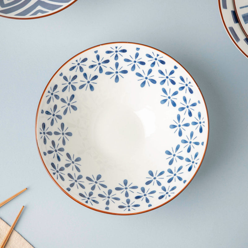Umai Autumn Floral Ceramic Ramen Bowl Blue And White 900 ml - Soup bowl, ceramic bowl, ramen bowl, serving bowls, salad bowls, noodle bowl | Bowls for dining table & home decor