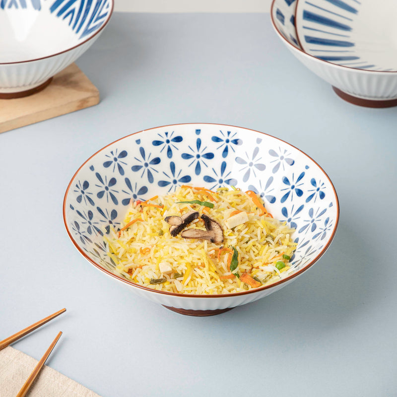 Umai Autumn Floral Ceramic Ramen Bowl Blue And White 900 ml - Soup bowl, ceramic bowl, ramen bowl, serving bowls, salad bowls, noodle bowl | Bowls for dining table & home decor