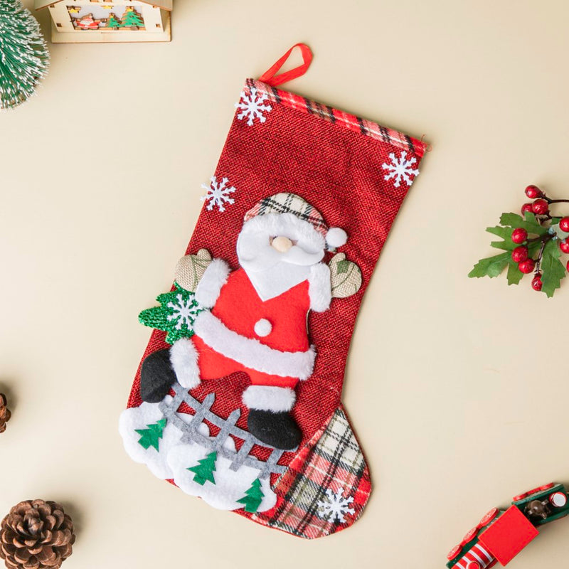Checkered Santa Claus Christmas Stocking Red 11.5 Inch - Christmas sock for wall decor, tree decor, and gifting | Festive & home decoration ideas