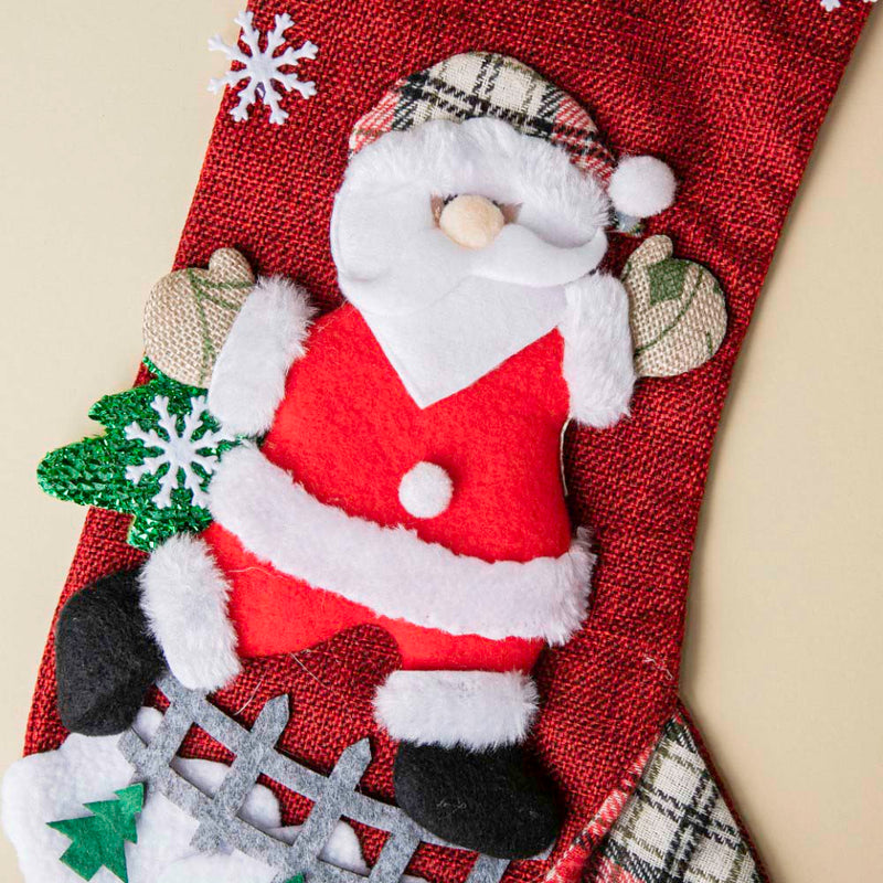 Checkered Santa Claus Christmas Stocking Red 11.5 Inch - Christmas sock for wall decor, tree decor, and gifting | Festive & home decoration ideas