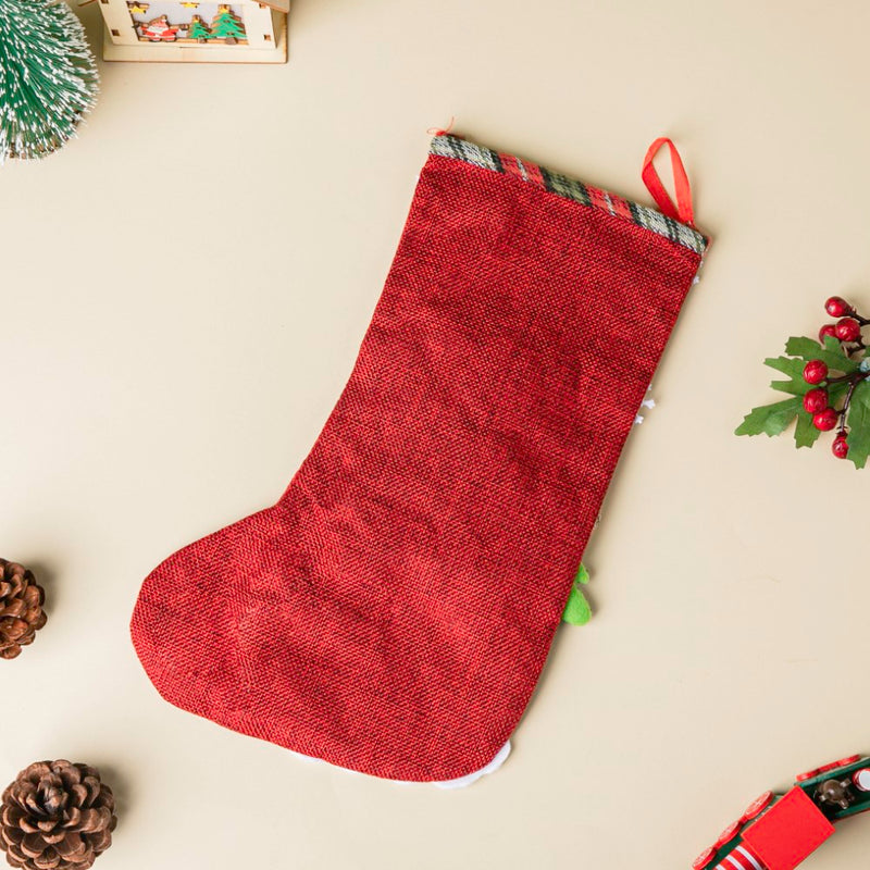 Checkered Santa Claus Christmas Stocking Red 11.5 Inch - Christmas sock for wall decor, tree decor, and gifting | Festive & home decoration ideas
