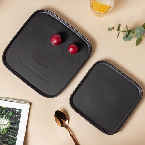 Ceramic Square Dining Plate Black - Serving plate, rice plate, ceramic dinner plates| Plates for dining table & home decor