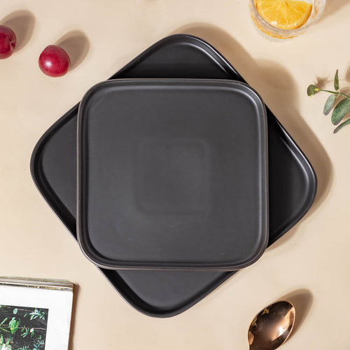 Ceramic Square Dining Plate Black - Serving plate, rice plate, ceramic dinner plates| Plates for dining table & home decor