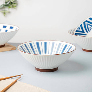 Umai Linear Ceramic Ramen Bowl Blue And White 900 ml