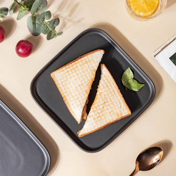 Ceramic Square Dining Plate Black - Serving plate, rice plate, ceramic dinner plates| Plates for dining table & home decor