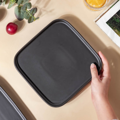 Ceramic Square Dining Plate Black - Serving plate, rice plate, ceramic dinner plates| Plates for dining table & home decor