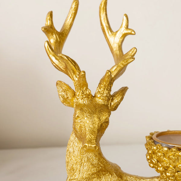 Reindeer Candle Stand Showpiece Gold Set Of 2 7 Inch