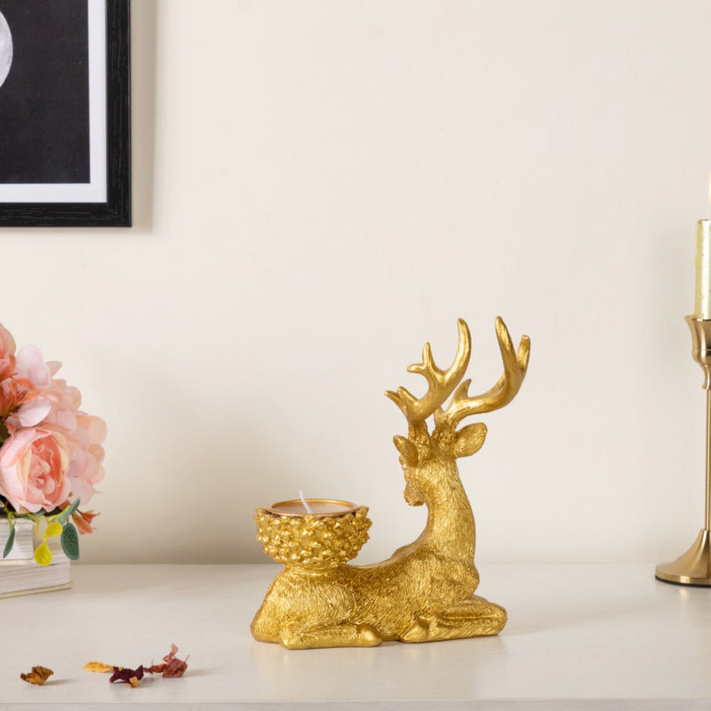 Reindeer Candle Stand Showpiece Gold Set Of 2 7 Inch