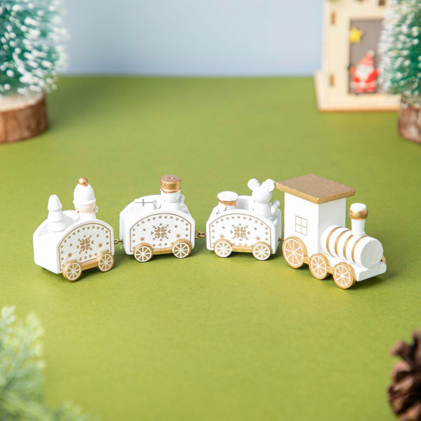 Christmas Wooden Train Decor White - Showpiece | Home decor item | Room decoration item