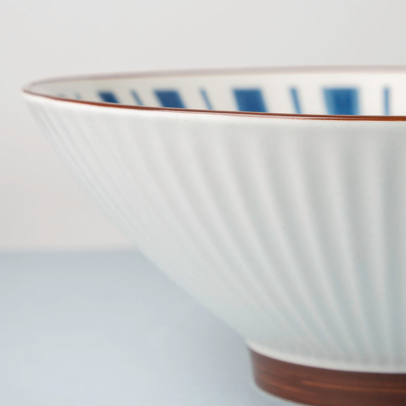 Umai Linear Ceramic Ramen Bowl Blue And White 900 ml - Soup bowl, ceramic bowl, ramen bowl, serving bowls, salad bowls, noodle bowl | Bowls for dining table & home decor