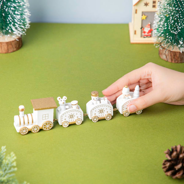 Christmas Wooden Train Decor White - Showpiece | Home decor item | Room decoration item