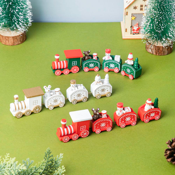 Christmas Wooden Train Decor White - Showpiece | Home decor item | Room decoration item